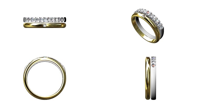 甲丸の指輪とダイヤ付きのストレートの指輪